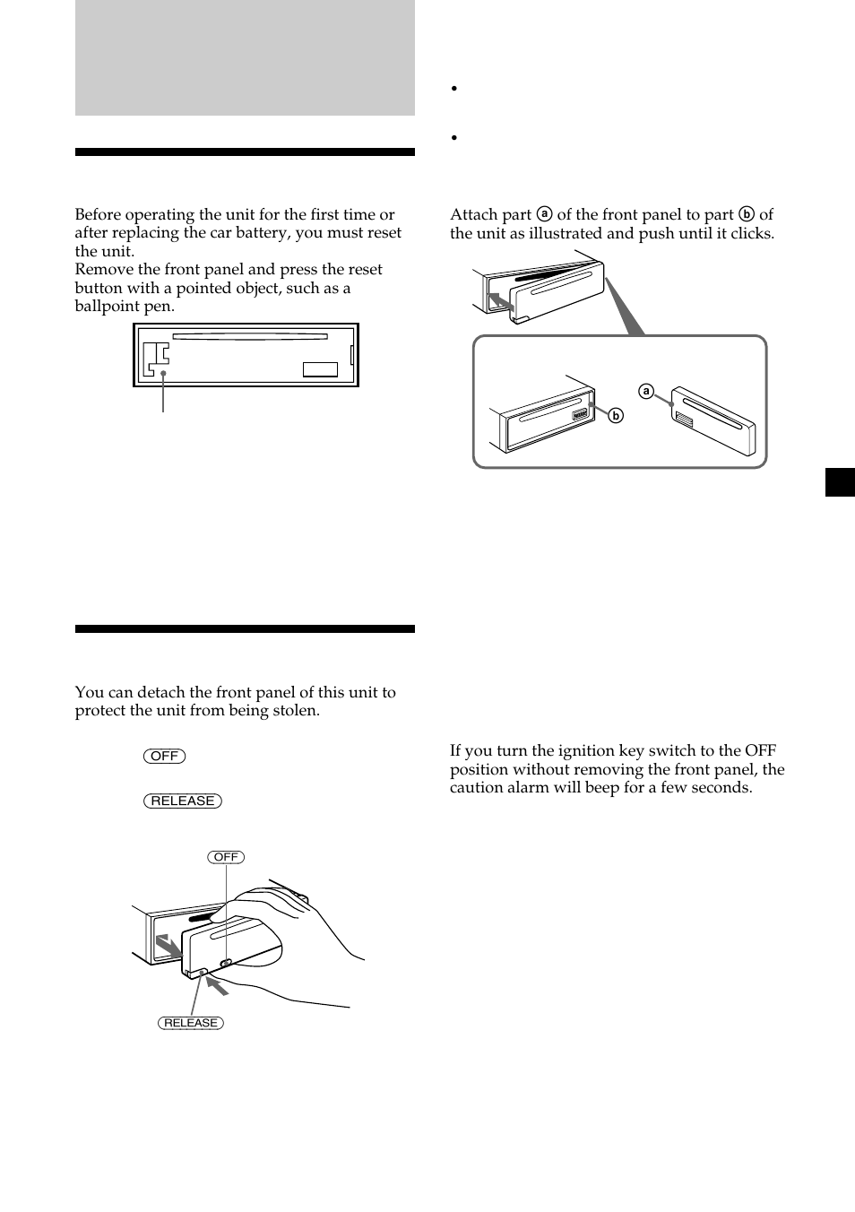 Getting started, Resetting the unit, Detaching the front panel | Resetting the unit detaching the front panel | Sony CDX-2500R User Manual | Page 5 / 120