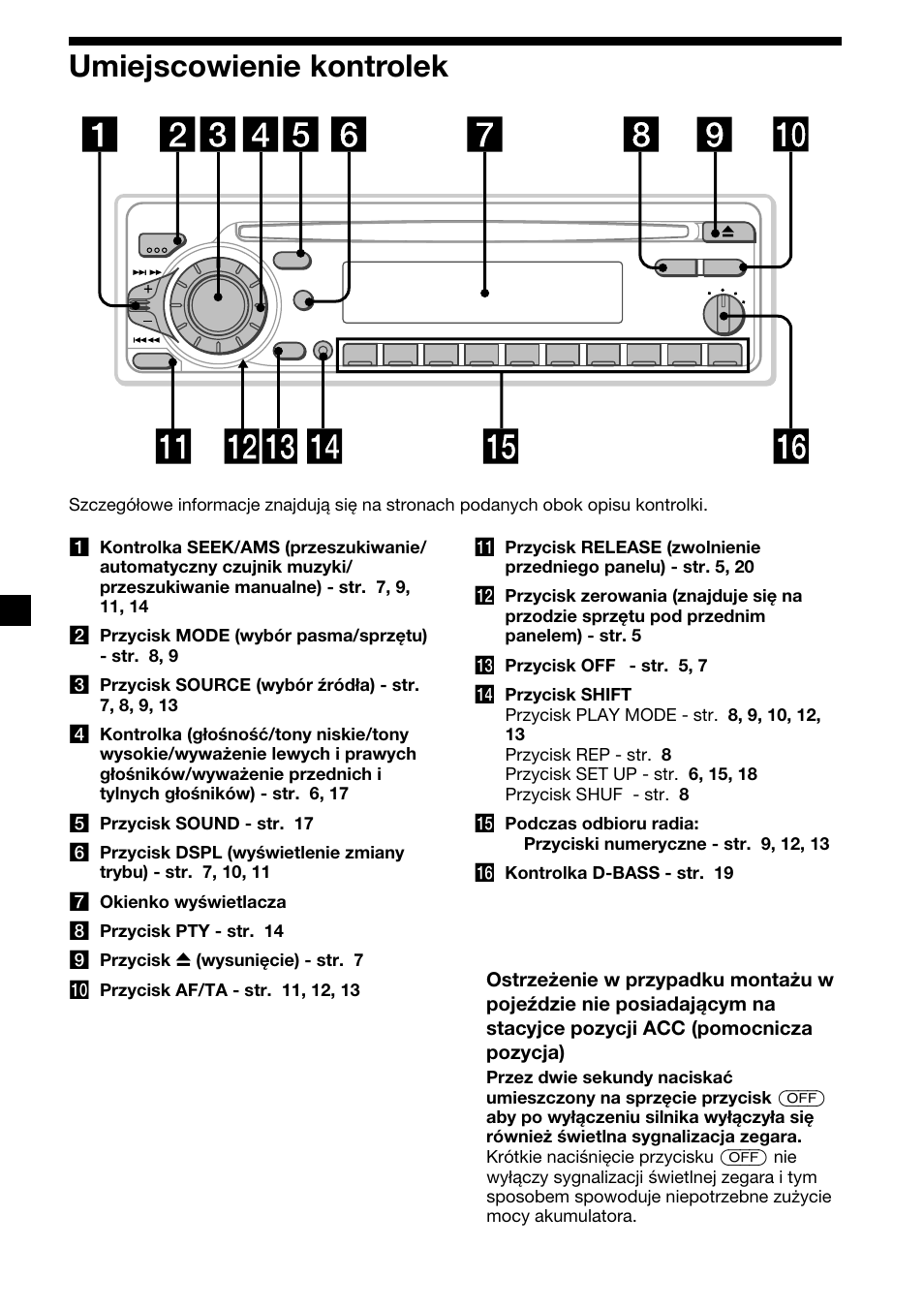 Umiejscowienie kontrolek, 4umiejscowienie kontrolek | Sony CDX-2500R User Manual | Page 52 / 120