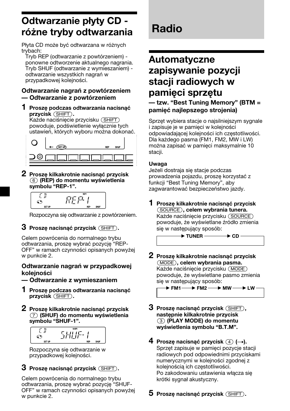 Odtwarzanie p yty cd - rûøne tryby odtwarzania, Radio, Odtwarzanie płyty cd - różne tryby | Odtwarzania, Automatyczne zapisywanie pozycji stacji, 8odtwarzanie płyty cd - różne tryby odtwarzania | Sony CDX-2500R User Manual | Page 56 / 120