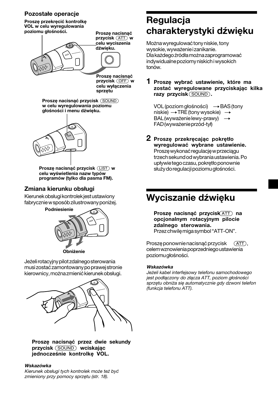 Regulacja charakterystyki dºwiíku, Wyciszanie dºwiíku, Regulacja charakterystyki dźwięku | Wyciszanie dźwięku | Sony CDX-2500R User Manual | Page 65 / 120