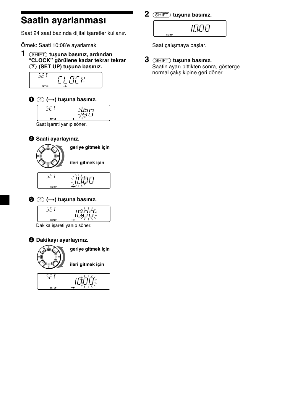 Saatin ayarlanmas, Saatin ayarlanması, 6saatin ayarlanması | Sony CDX-2500R User Manual | Page 78 / 120