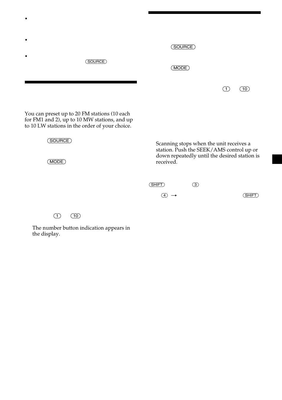 Memorising only the desired stations, Receiving the memorised stations | Sony CDX-2500R User Manual | Page 9 / 120