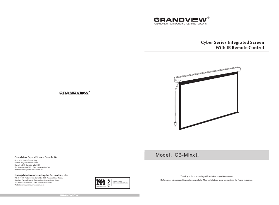 Grandview CB-MI(Cyber Intergrated Motorized) User Manual | 6 pages