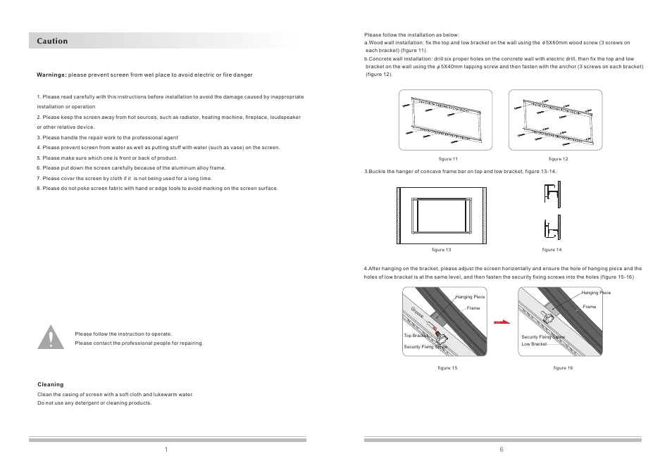 Caution | Grandview LF-HMF(Horizontal Adjustable Fixed-Frame Screen) User Manual | Page 2 / 4