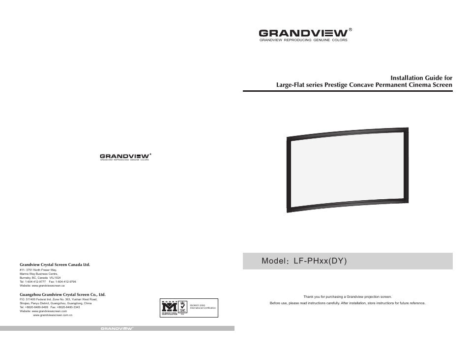 Grandview LF-PH(Concave Perm-Fixed Series) User Manual | 6 pages