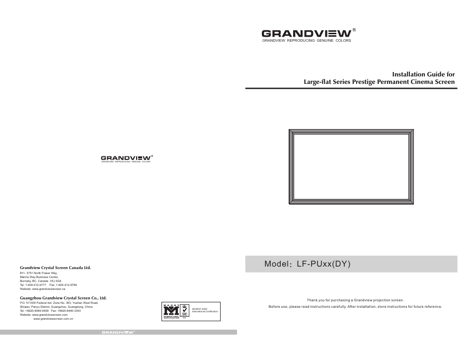 Grandview LF-PU(Large-Flat Series 3D) User Manual | 6 pages