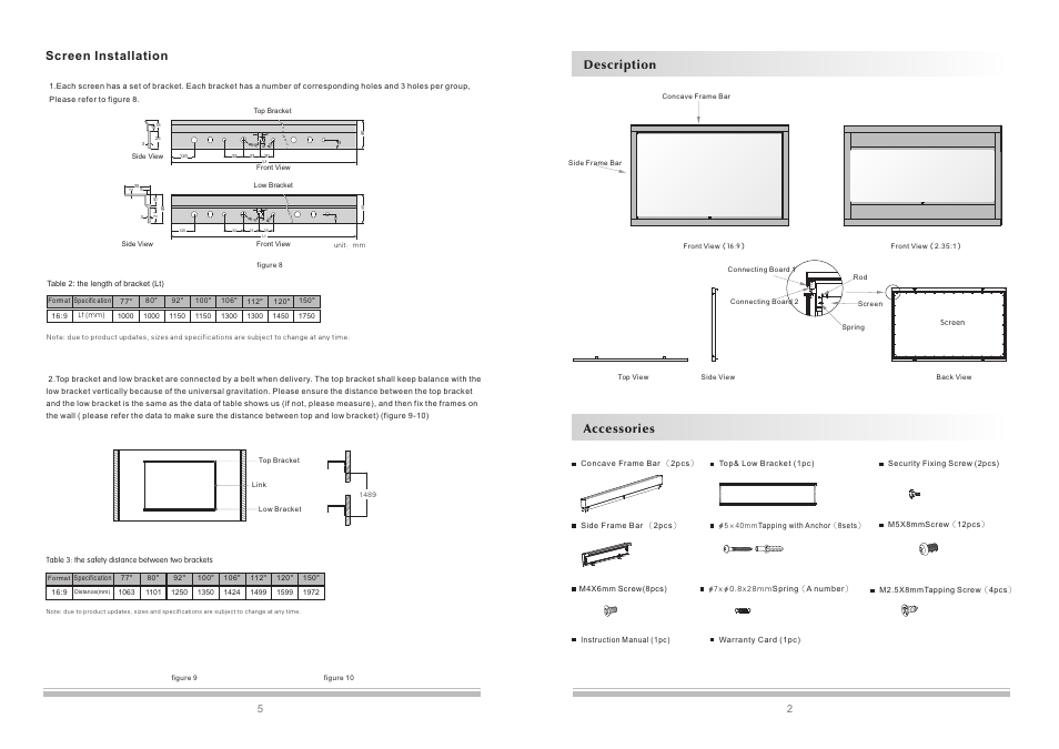 Screen installation, Description accessories | Grandview LF-VMF(Vertical Adjustable Fixed-Frame Screen) User Manual | Page 3 / 4