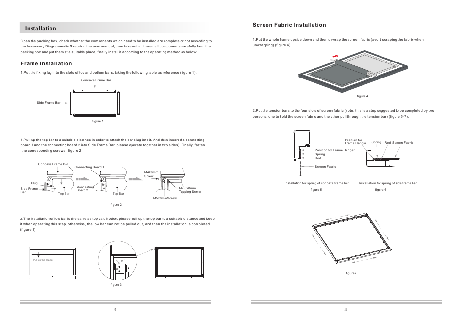 Installation frame installation, Screen fabric installation | Grandview LF-VMF(Vertical Adjustable Fixed-Frame Screen) User Manual | Page 4 / 4