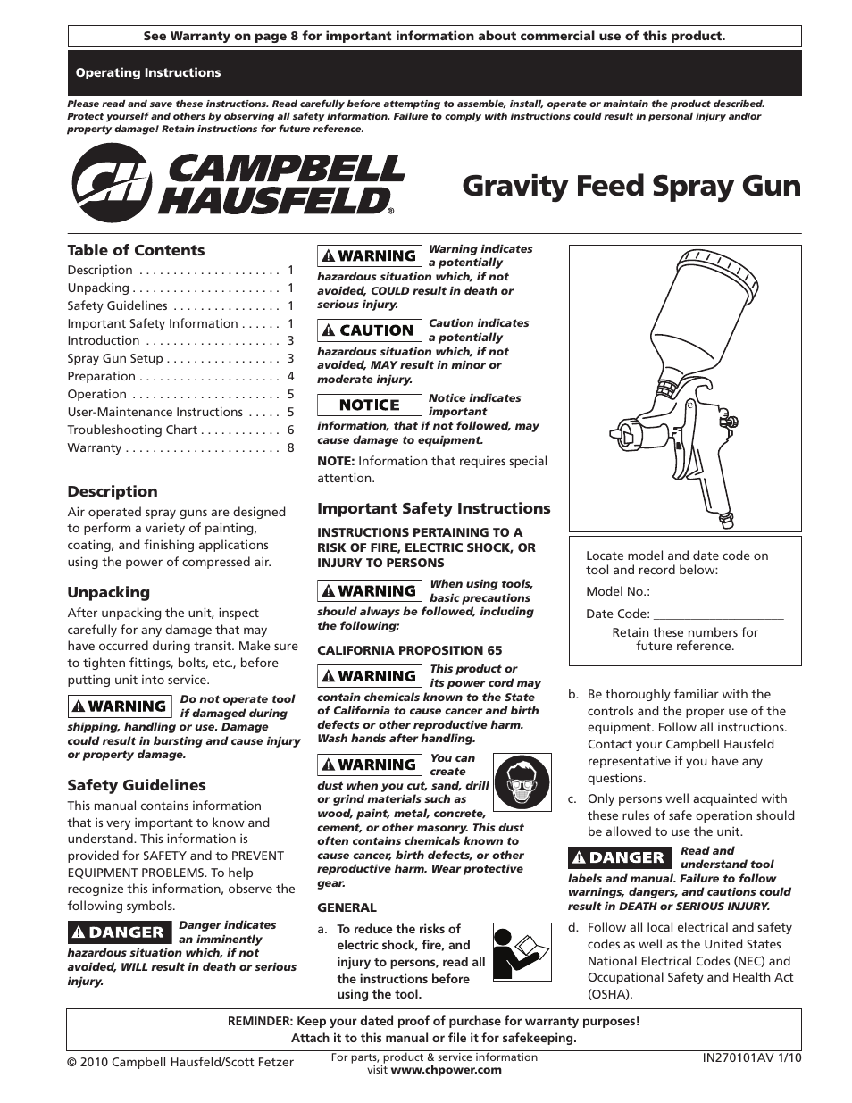 Campbell Hausfeld DH5700 User Manual | 24 pages