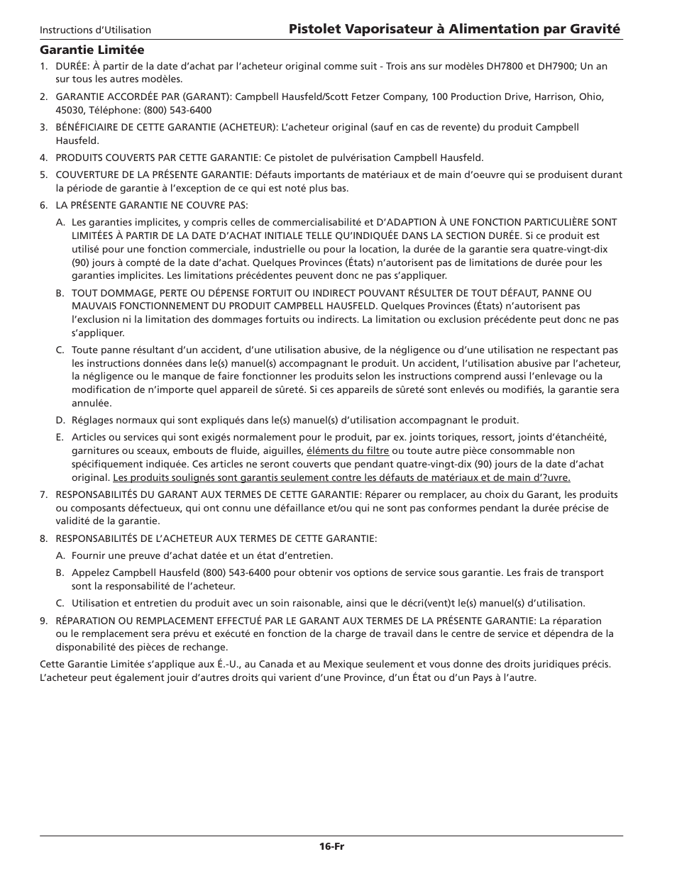 Pistolet vaporisateur à alimentation par gravité | Campbell Hausfeld DH5700 User Manual | Page 16 / 24