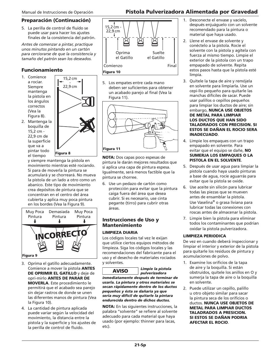 Incorrecto, Pistola pulverizadora alimentada por gravedad | Campbell Hausfeld DH5700 User Manual | Page 21 / 24