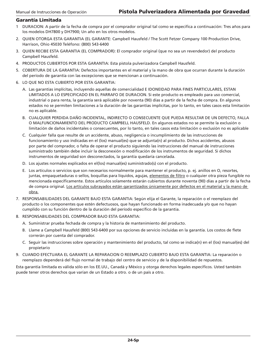 Pistola pulverizadora alimentada por gravedad | Campbell Hausfeld DH5700 User Manual | Page 24 / 24