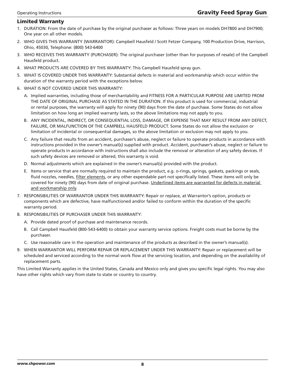 Gravity feed spray gun | Campbell Hausfeld DH5700 User Manual | Page 8 / 24
