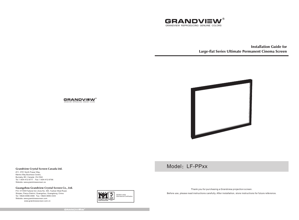 Grandview LF-PP(Large-Flat Ultimate 100 mm Series) User Manual | 4 pages