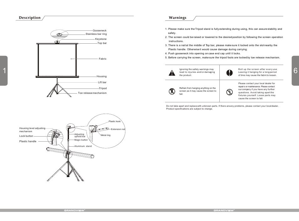 Т³гж 2 | Grandview PT-H(Tripod Charming Screen) User Manual | Page 2 / 4