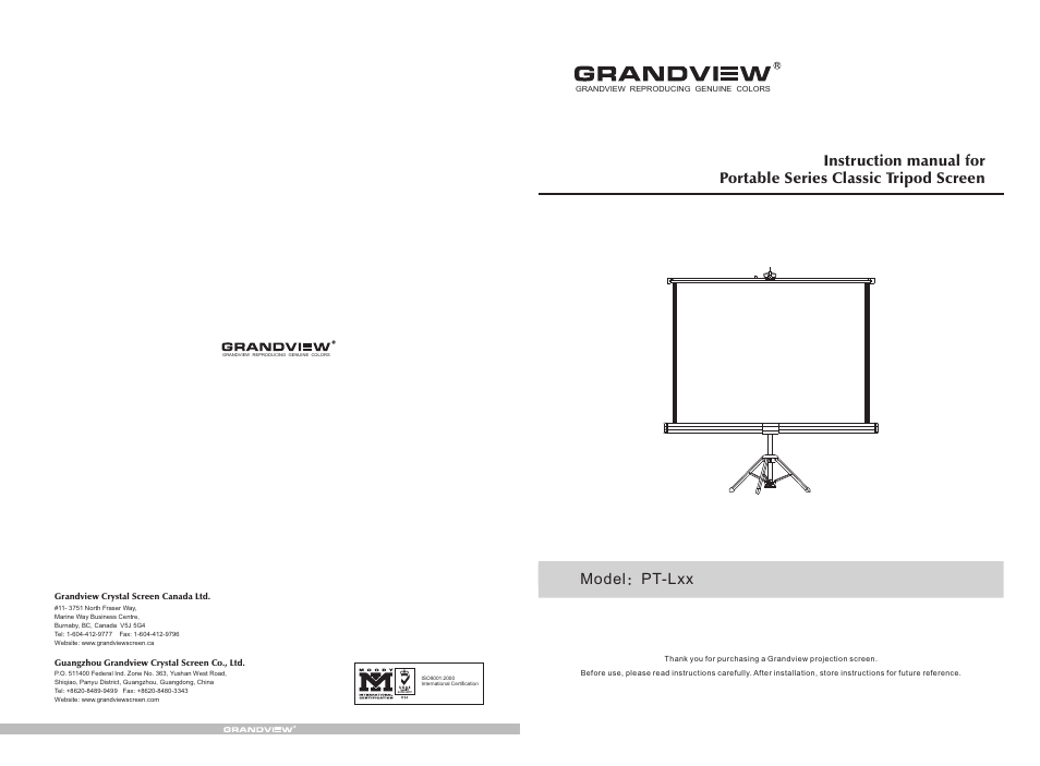 Grandview PT-L(Tripod Classic Screen) User Manual | 4 pages