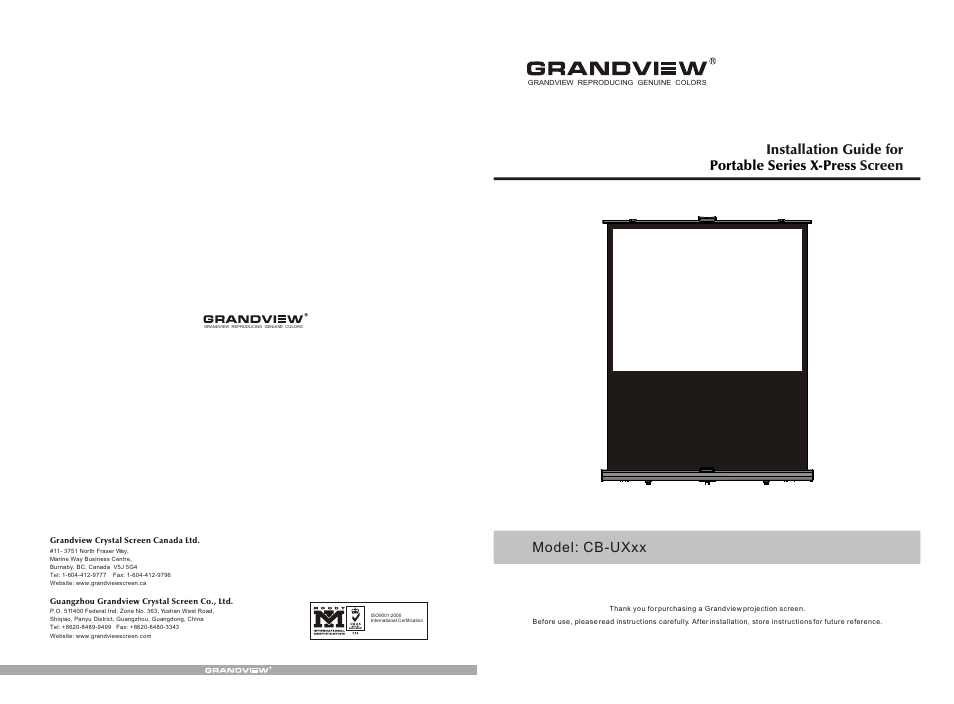 Grandview CB-UX(Portable Self-Stand Series) User Manual | 4 pages