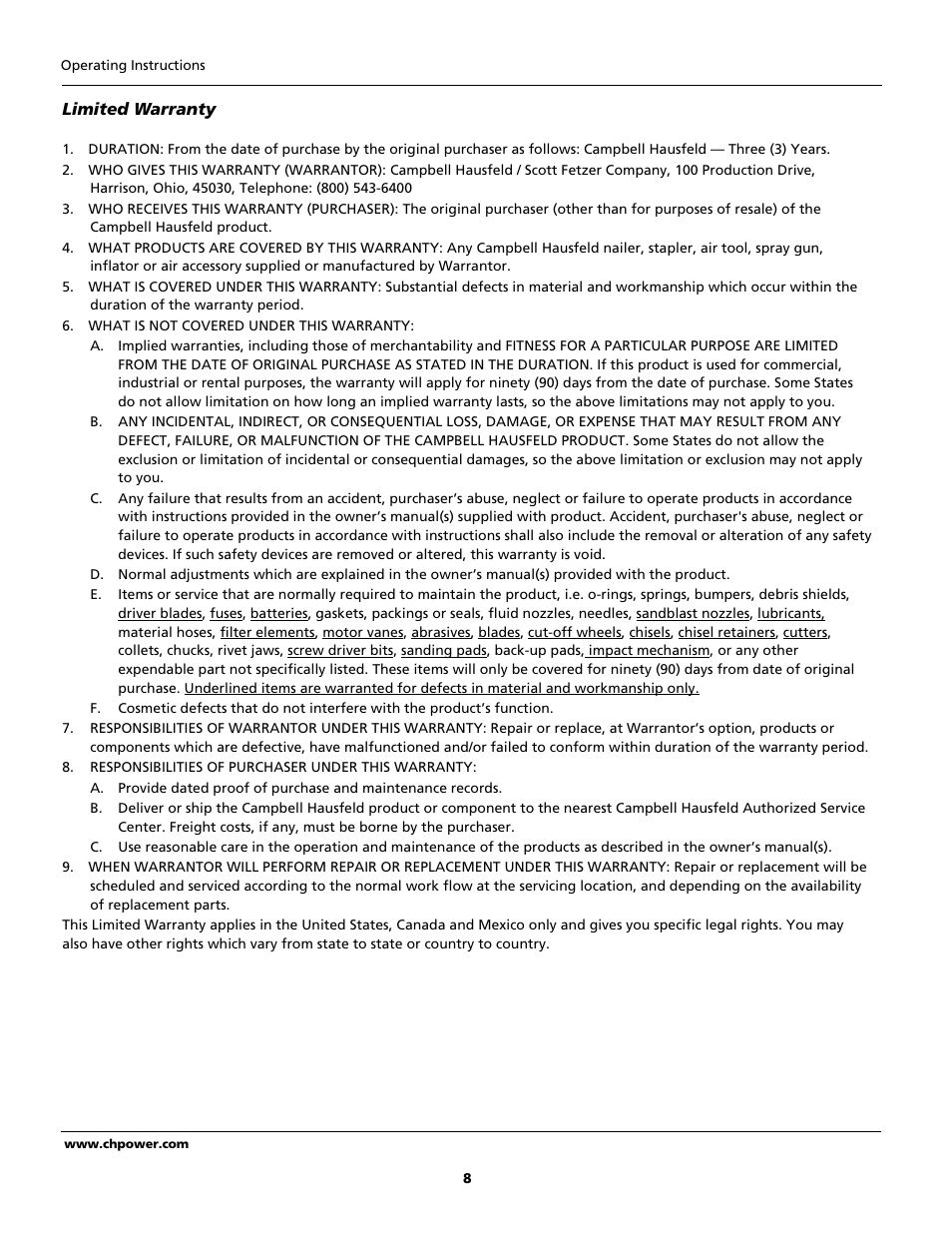 Campbell Hausfeld JB3495 User Manual | Page 8 / 24
