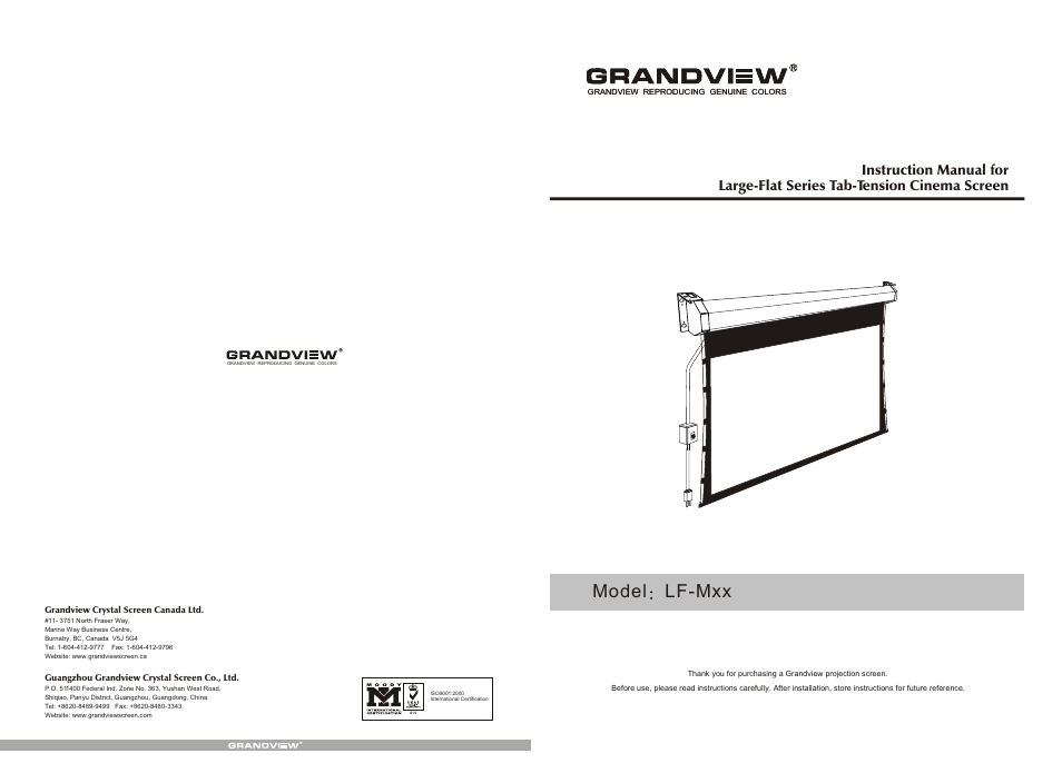 Grandview LF-M(Elegant Tab-Tension Motorized) User Manual | 4 pages