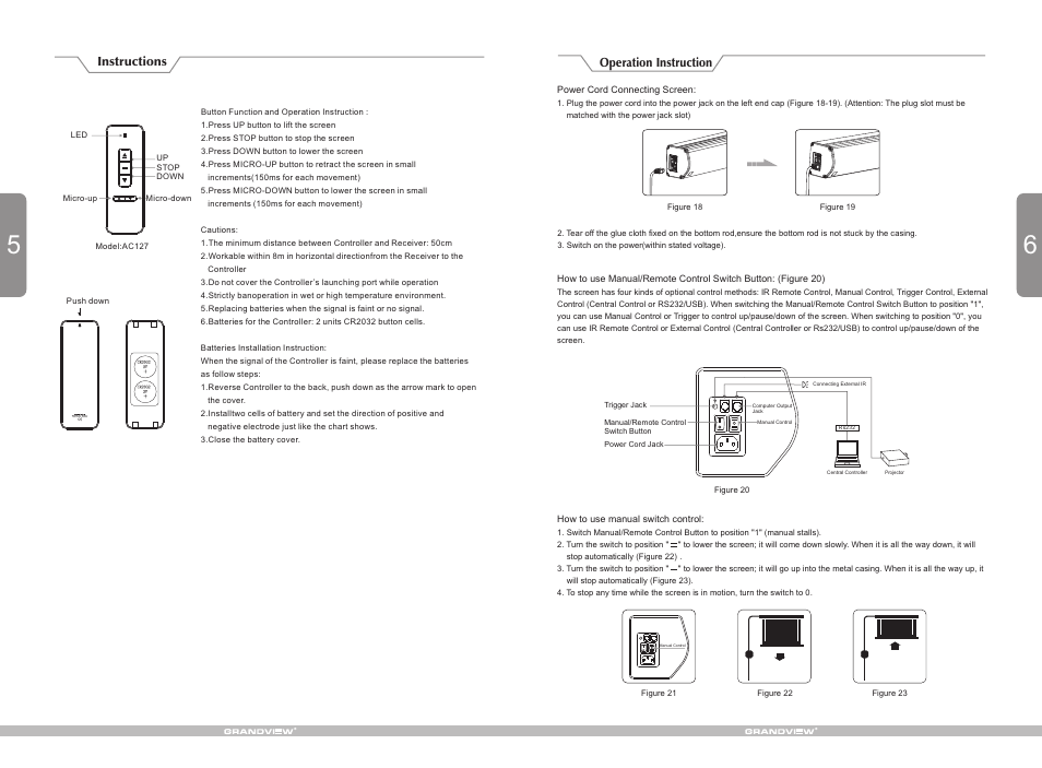 Operation instruction, Instructions | Grandview LF-MIC(Cyber Integrated Tab-Tension Motorized) User Manual | Page 6 / 6