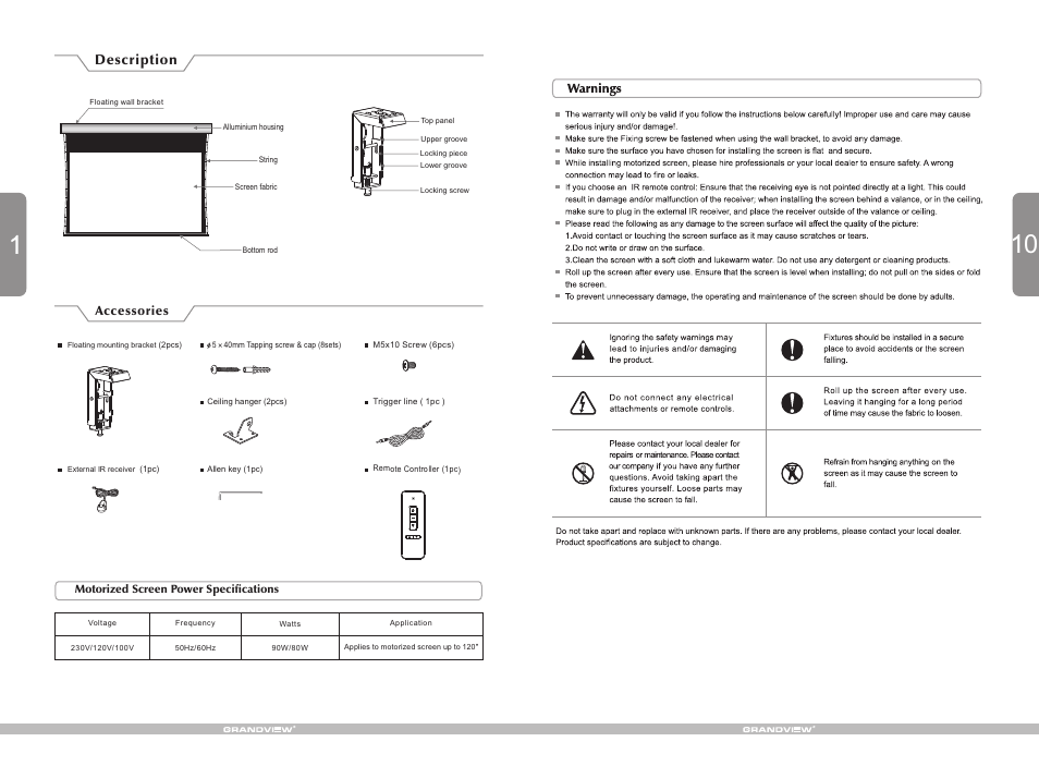 Description | Grandview LF-MIFII(Fantasy Integrated Tab-Tension Motorized) User Manual | Page 2 / 6