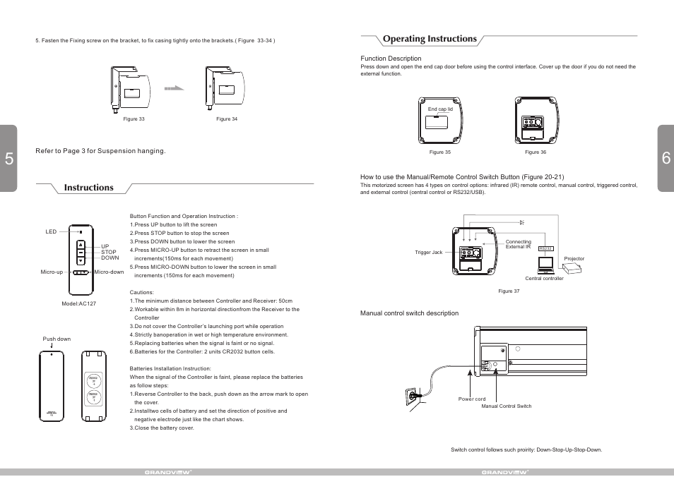 Instructions, Operating instructions | Grandview LF-MIFII(Fantasy Integrated Tab-Tension Motorized) User Manual | Page 6 / 6