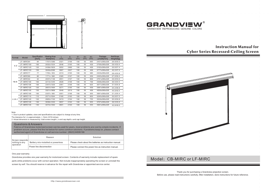 Grandview LF-MIRCI(Recessed-Ceiling Series) User Manual | 8 pages