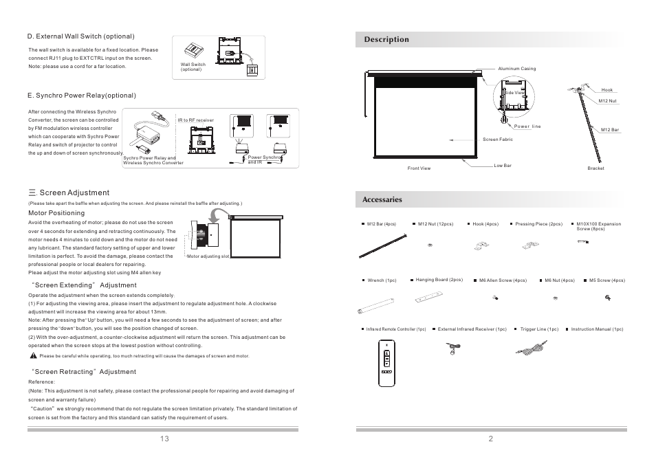 三. screen adjustment, Description accessaries | Grandview LF-MIRCI(Recessed-Ceiling Series) User Manual | Page 3 / 8