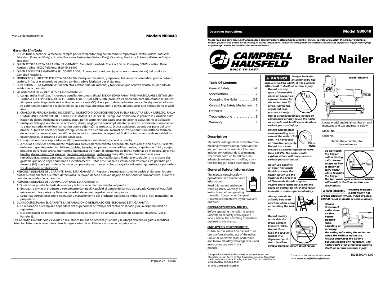 Campbell Hausfeld BRAD NB0040 User Manual | 20 pages