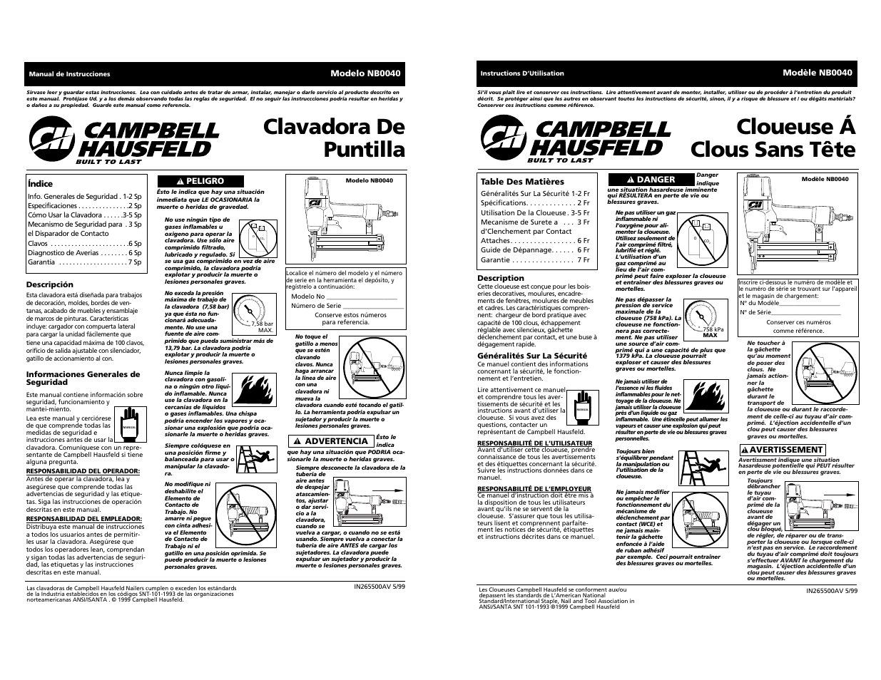 Cloueuse á clous sans tête, Clavadora de puntilla | Campbell Hausfeld BRAD NB0040 User Manual | Page 14 / 20