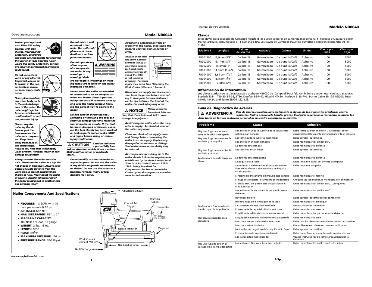 Campbell Hausfeld BRAD NB0040 User Manual | Page 19 / 20