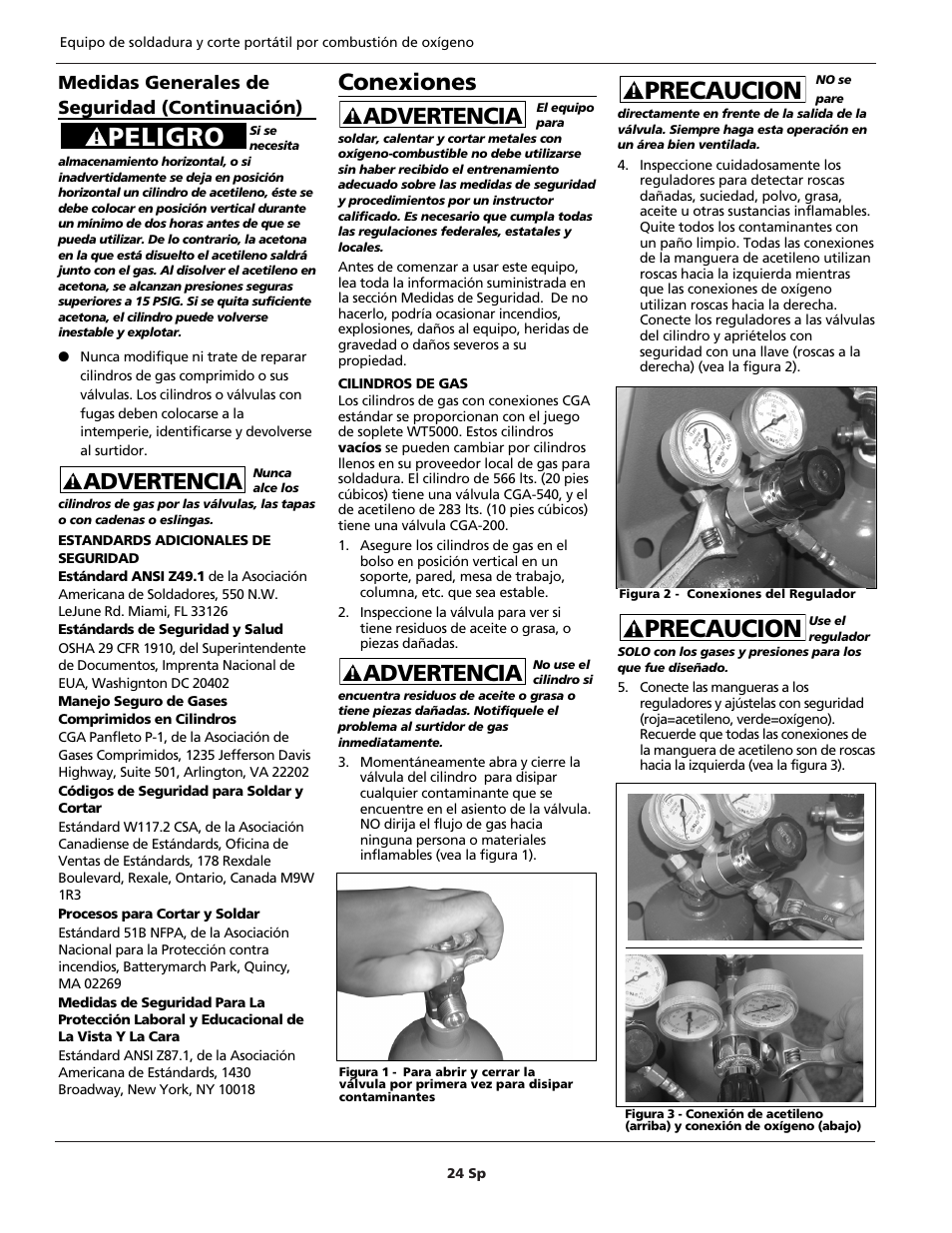 Peligro, Precaucion, Advertencia | Conexiones | Campbell Hausfeld PORTABLE OXY-FUEL WT5000 User Manual | Page 24 / 32
