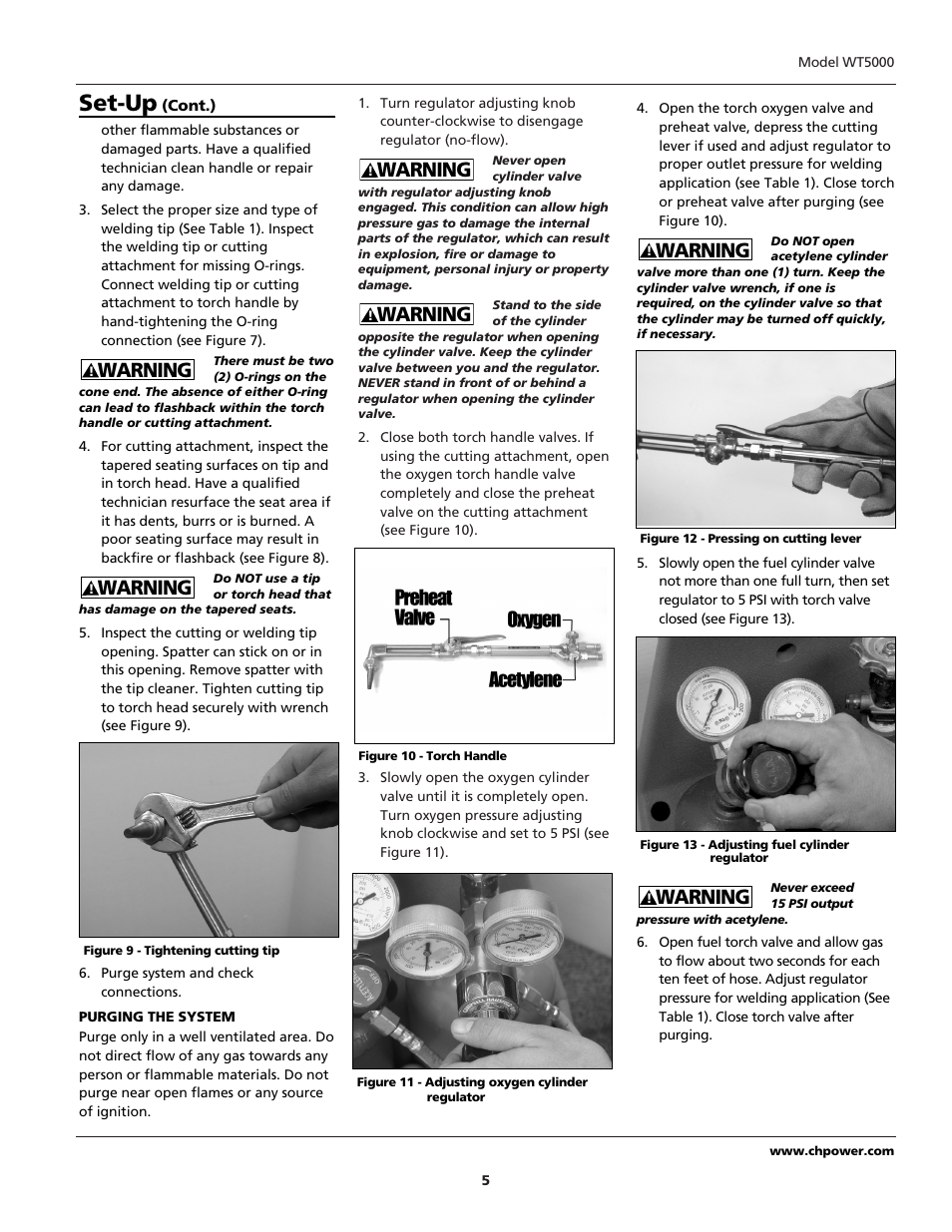 Set-up, Warning | Campbell Hausfeld PORTABLE OXY-FUEL WT5000 User Manual | Page 5 / 32