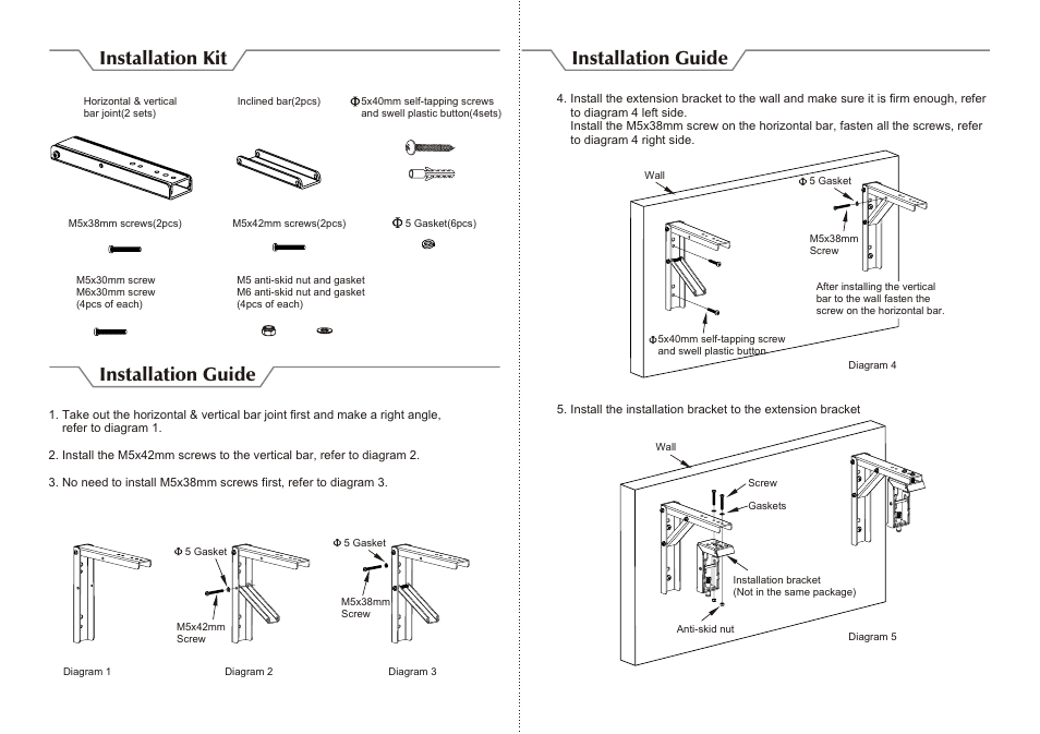 Т³гж 2, Installation kit, Installation guide | Grandview Sheet Metal Extension Wall Bracket User Manual | Page 2 / 2