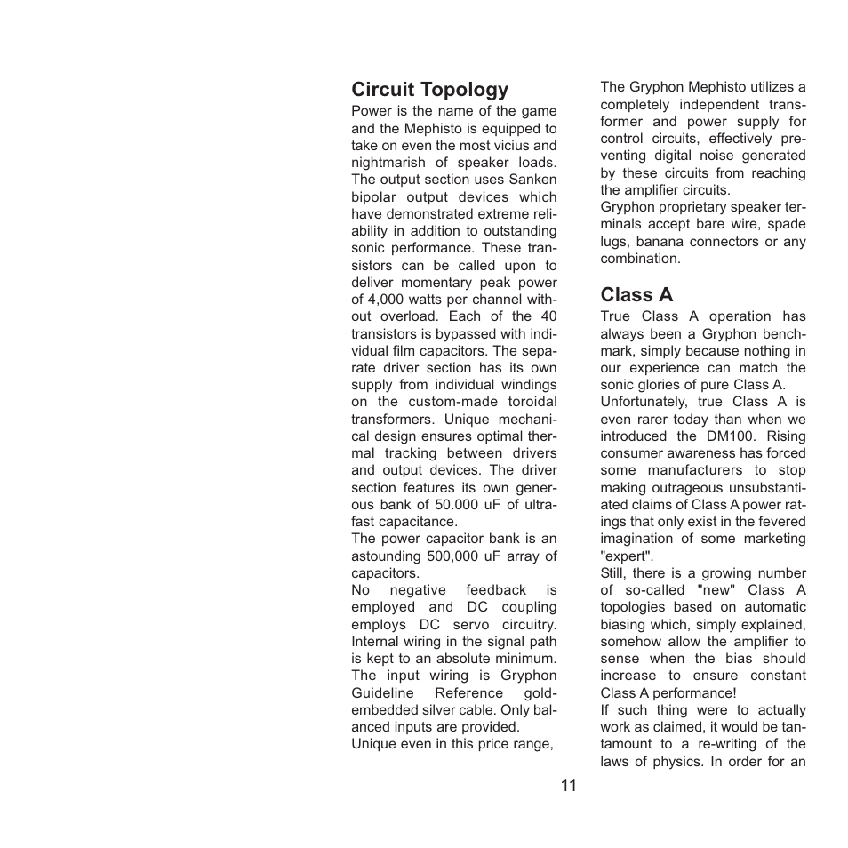 Circuit topology, Class a | Gryphon Mephisto User Manual | Page 11 / 20