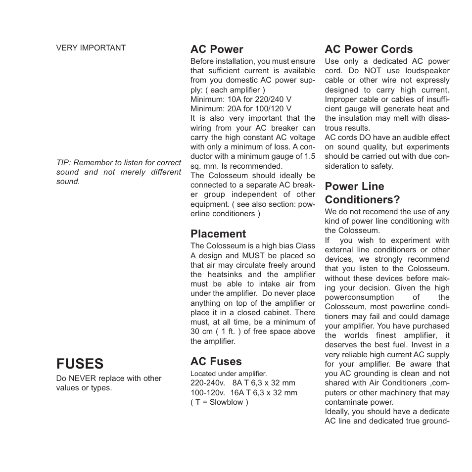 Fuses | Gryphon Colosseum Solo User Manual | Page 10 / 20