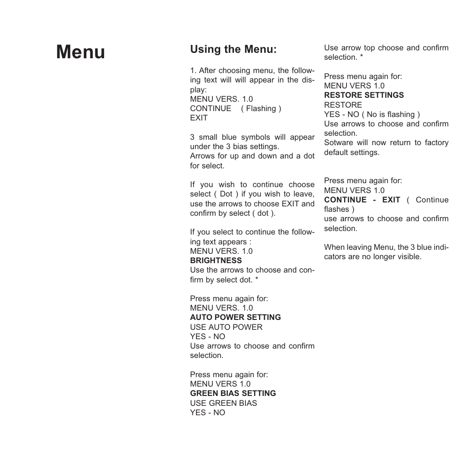 Menu, Using the menu | Gryphon Colosseum Solo User Manual | Page 17 / 20