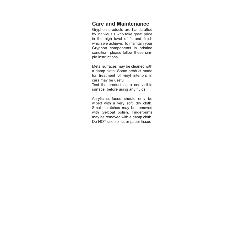 Care and maintenance | Gryphon Colosseum Solo User Manual | Page 8 / 20