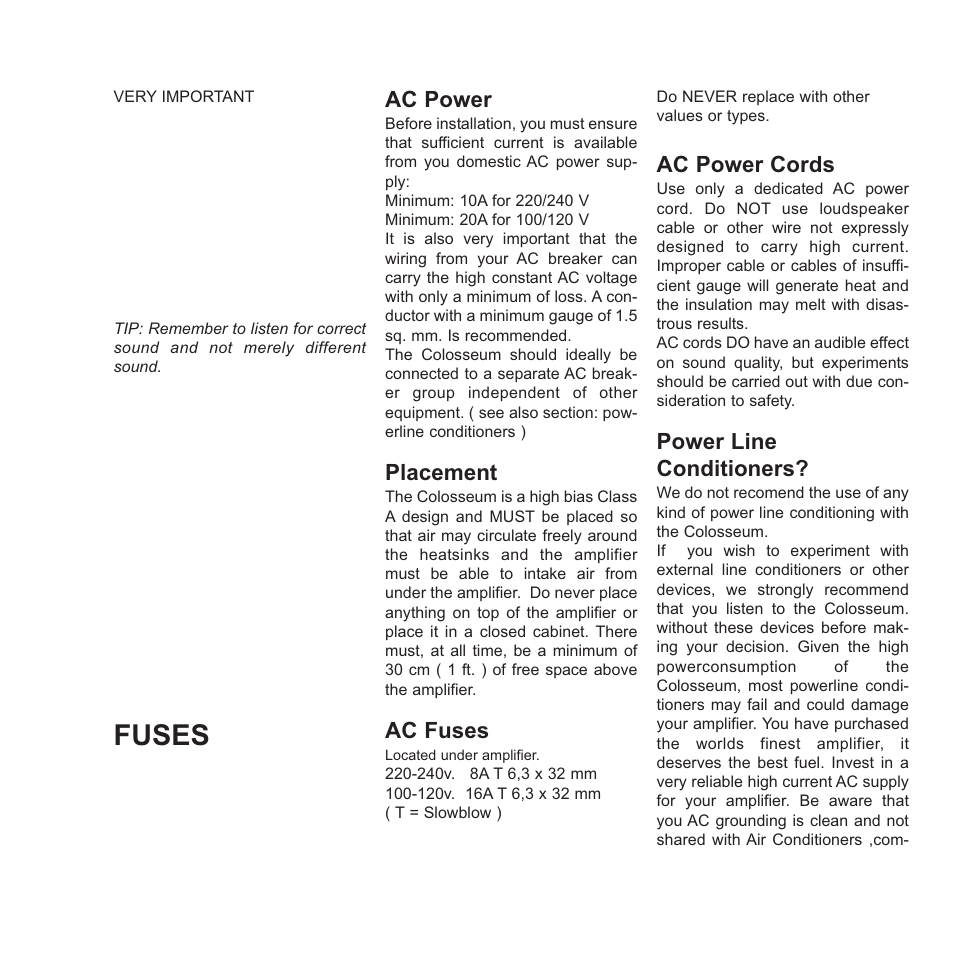 Fuses | Gryphon Colosseum User Manual | Page 10 / 20