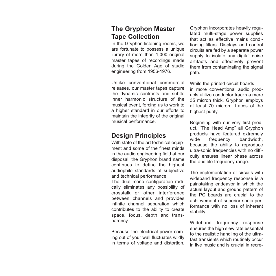 The gryphon master tape collection, Design principles | Gryphon Colosseum User Manual | Page 4 / 20