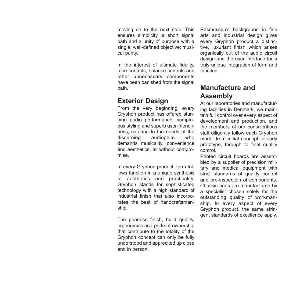 Exterior design, Manufacture and assembly | Gryphon Colosseum User Manual | Page 6 / 20
