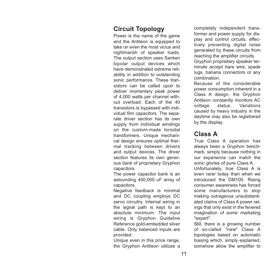 Circuit topology, Class a | Gryphon Antileon Signature Mono User Manual | Page 11 / 20