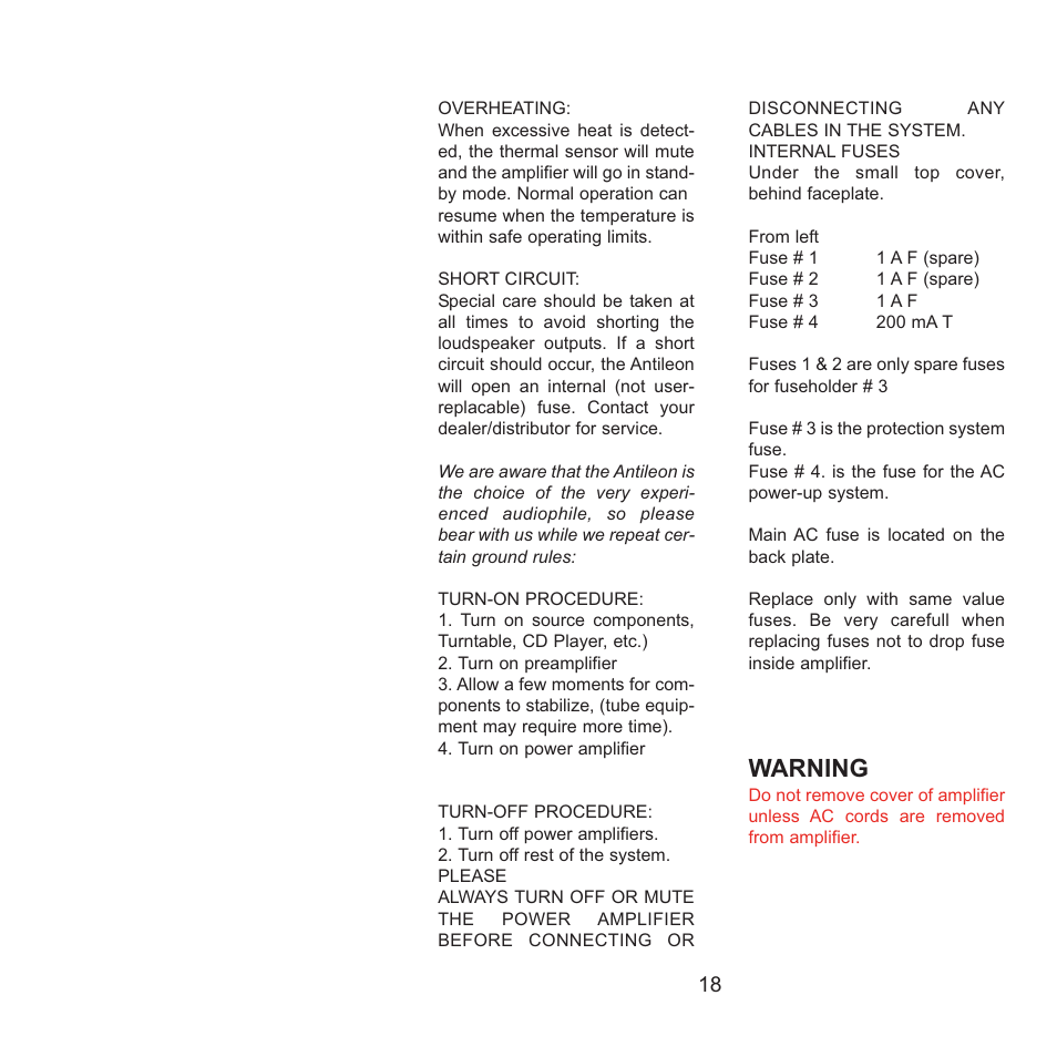Warning | Gryphon Antileon Signature Mono User Manual | Page 18 / 20