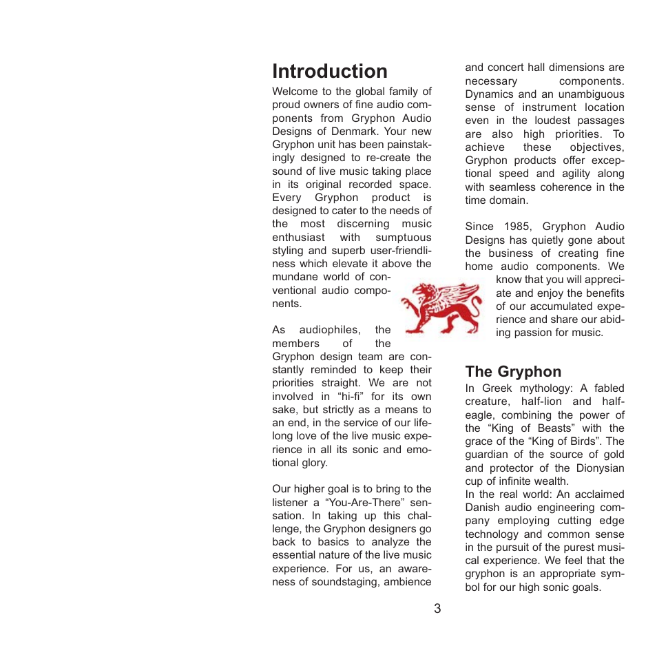 Introduction, The gryphon | Gryphon Antileon Signature Mono User Manual | Page 3 / 20