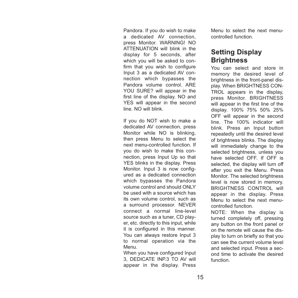 Setting display brightness | Gryphon Pandora User Manual | Page 15 / 17