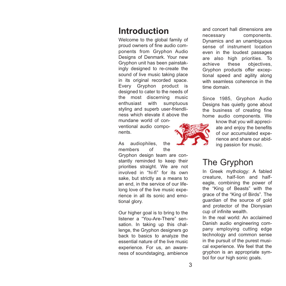 Introduction, The gryphon | Gryphon Pandora User Manual | Page 3 / 17