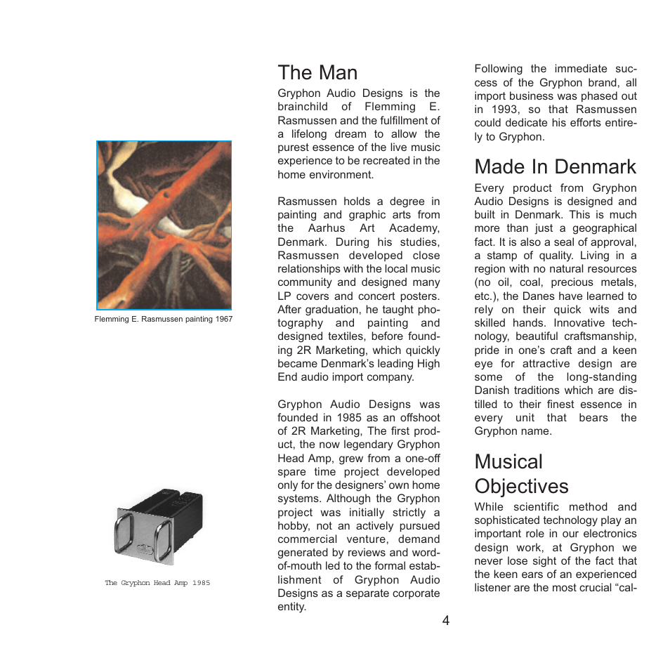 The man, Made in denmark, Musical objectives | Gryphon Mirage User Manual | Page 4 / 18