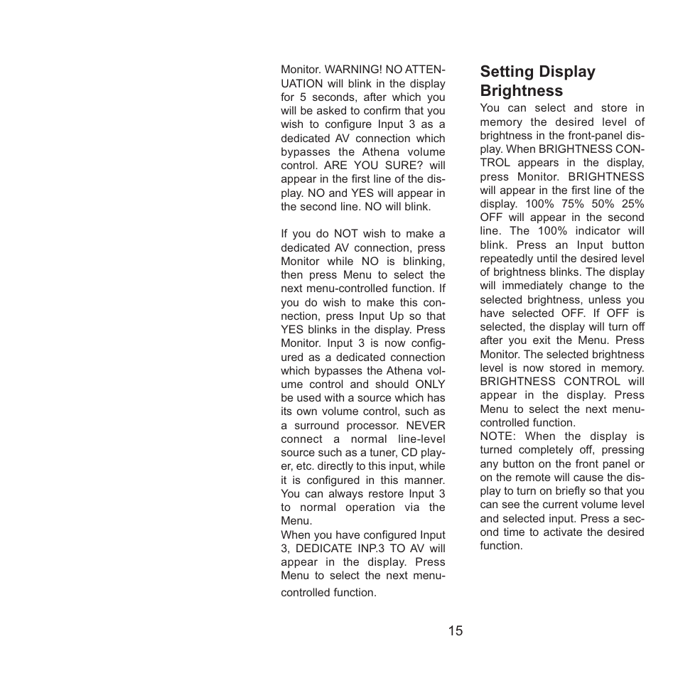 Setting display brightness | Gryphon Athena User Manual | Page 15 / 17