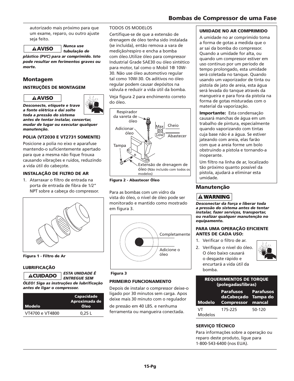 Bombas de compressor de uma fase, Montagem, Manutenção | Campbell Hausfeld IN228704AV User Manual | Page 15 / 24