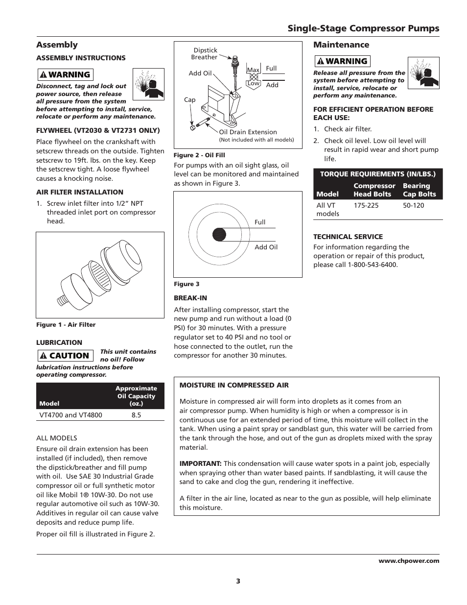 Single-stage compressor pumps, Maintenance, Assembly | Campbell Hausfeld IN228704AV User Manual | Page 3 / 24